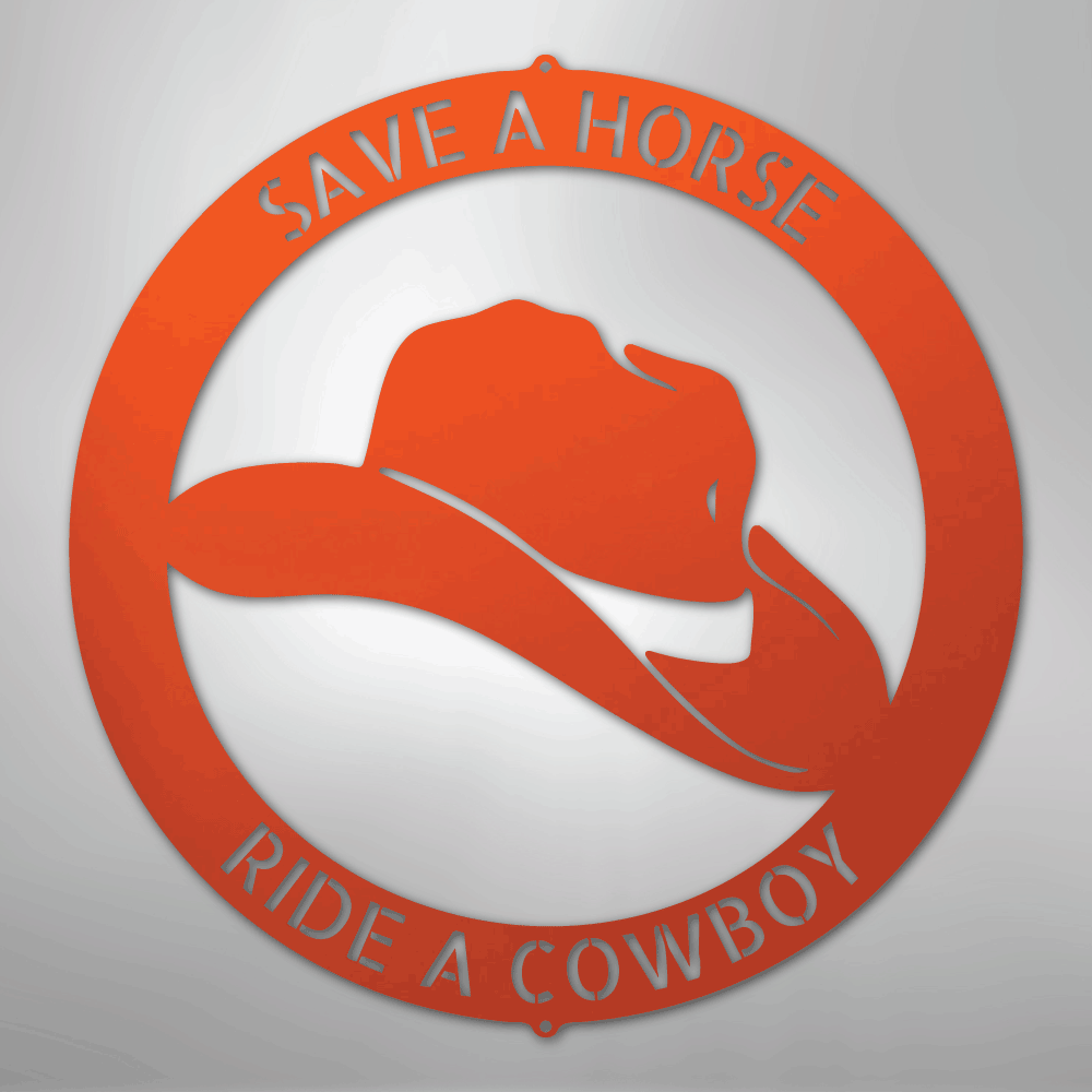 Custom Metal Wall Art - Personalized Western Cowboy Monogram Sign Orange