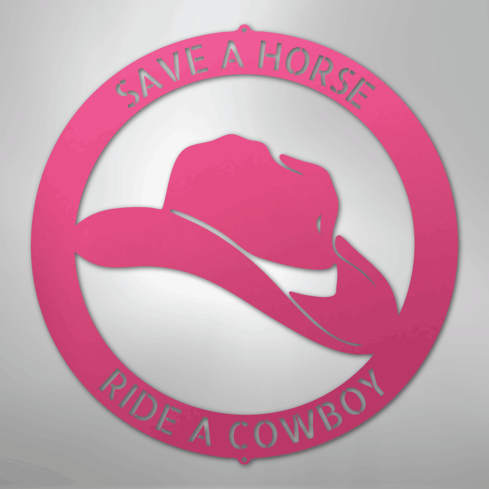 Custom Metal Wall Art - Personalized Western Cowboy Monogram Sign Pink