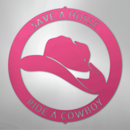 Custom Metal Wall Art - Personalized Western Cowboy Monogram Sign Pink