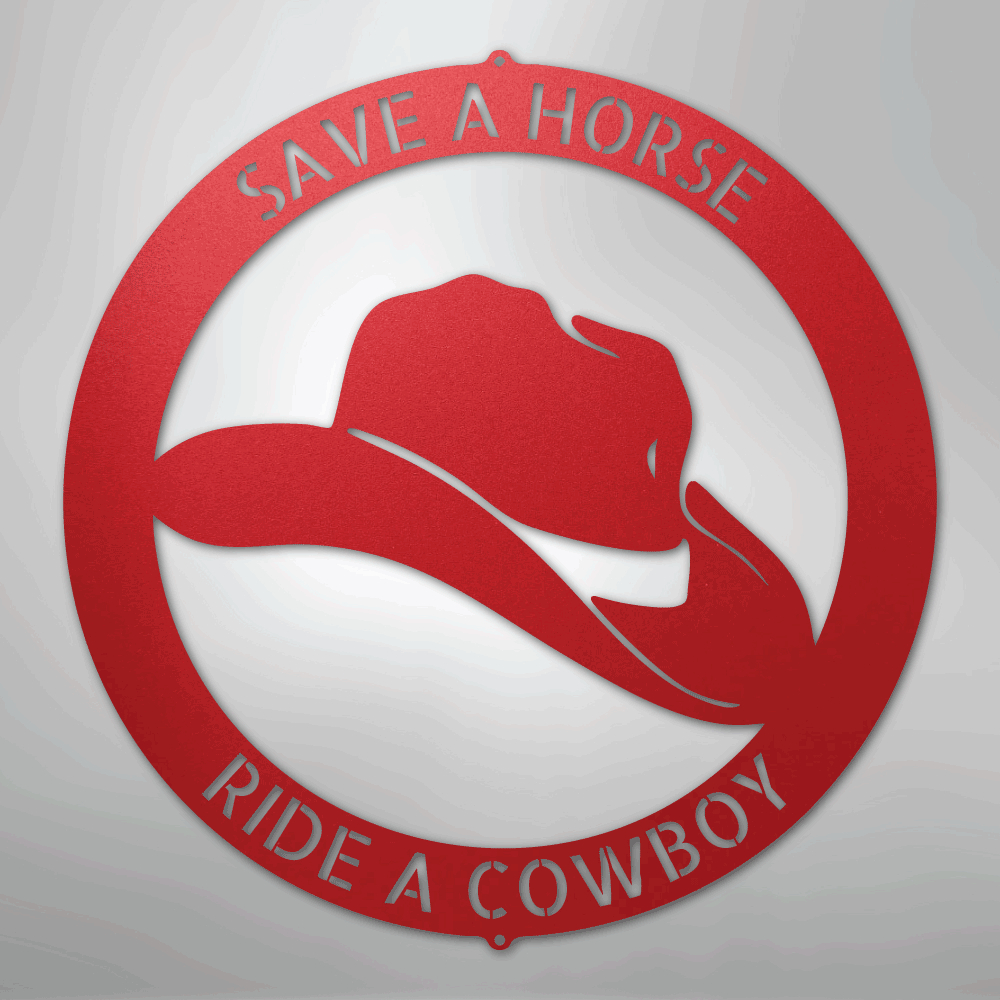 Custom Metal Wall Art - Personalized Western Cowboy Monogram Sign Red