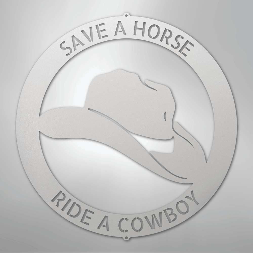 Custom Metal Wall Art - Personalized Western Cowboy Monogram Sign White