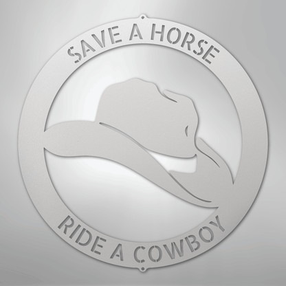 Custom Metal Wall Art - Personalized Western Cowboy Monogram Sign White