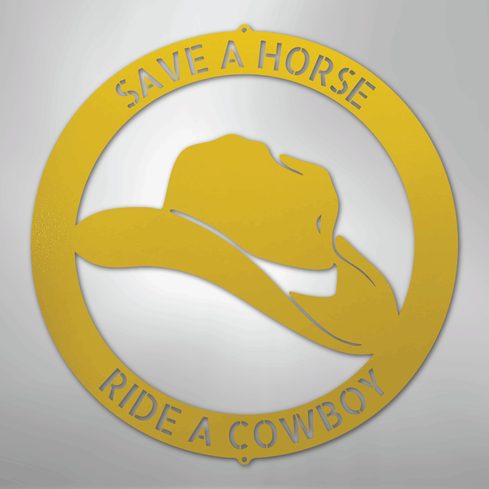 Custom Metal Wall Art - Personalized Western Cowboy Monogram Sign Yellow