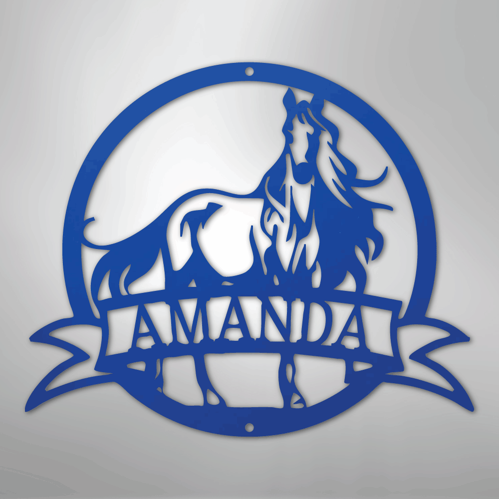 Custom Metal Wall Art - Personalized Horse Monogram Sign Blue