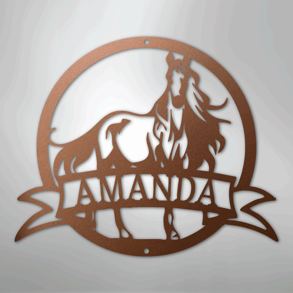 Custom Metal Wall Art - Personalized Horse Monogram Sign Copper