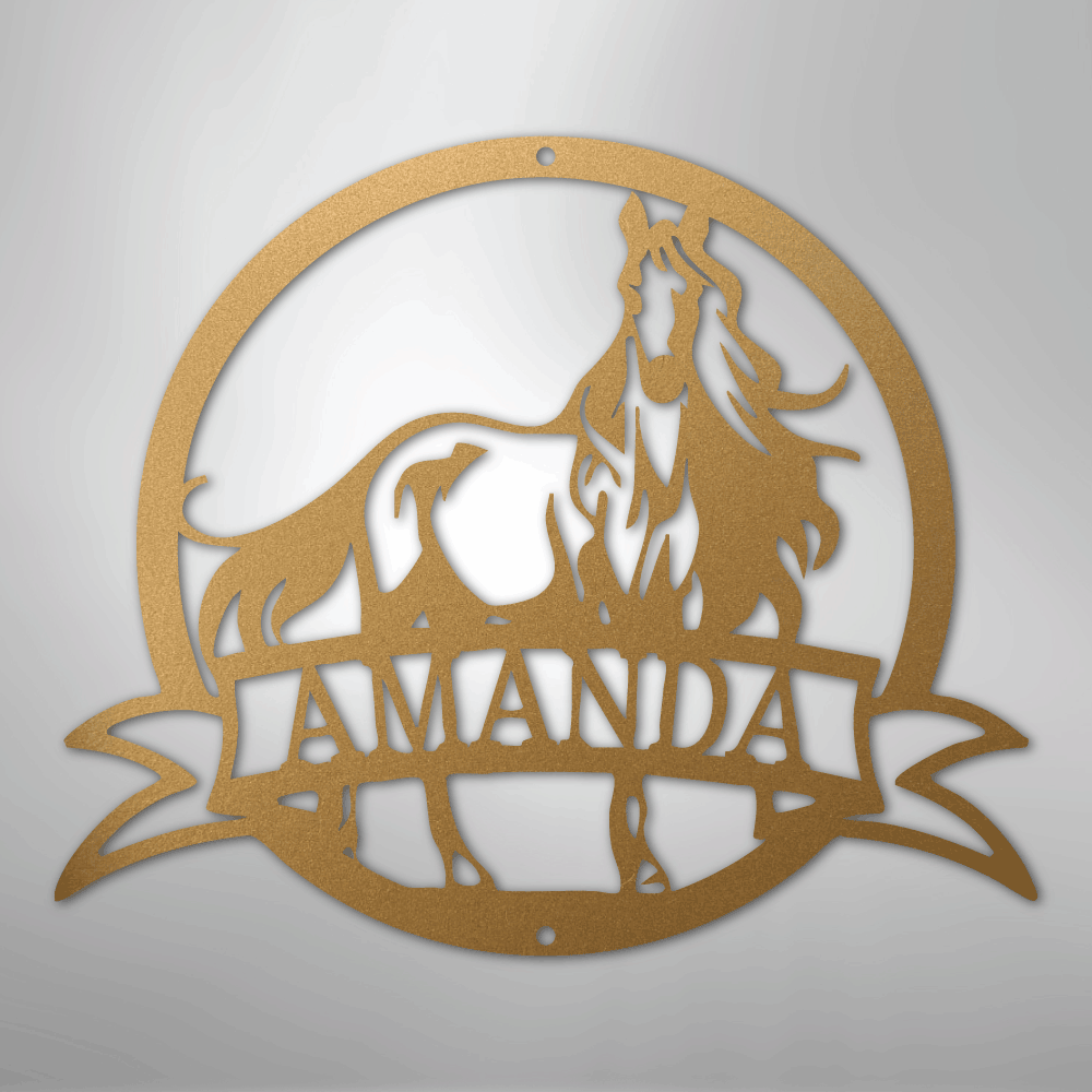 Custom Metal Wall Art - Personalized Horse Monogram Sign Gold