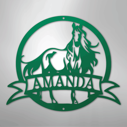 Custom Metal Wall Art - Personalized Horse Monogram Sign Green