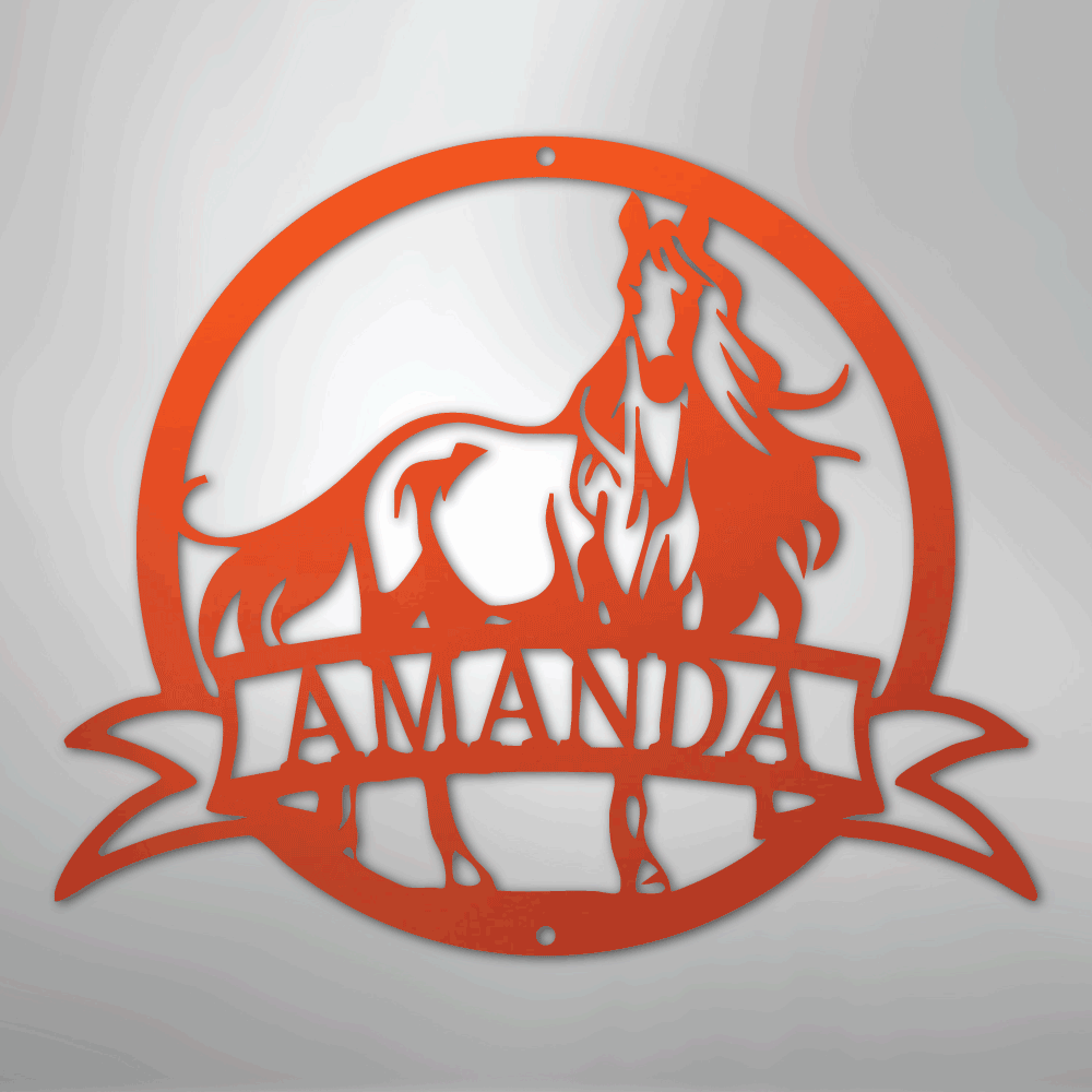 Custom Metal Wall Art - Personalized Horse Monogram Sign Orange