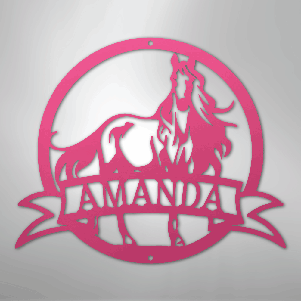 Custom Metal Wall Art - Personalized Horse Monogram Sign Pink