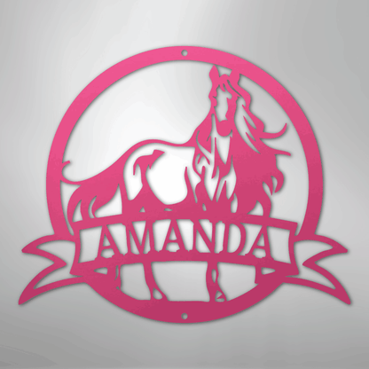 Custom Metal Wall Art - Personalized Horse Monogram Sign Pink