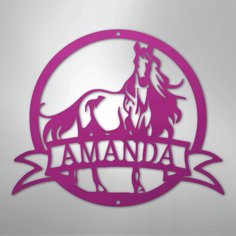 Custom Metal Wall Art - Personalized Horse Monogram Sign Purple