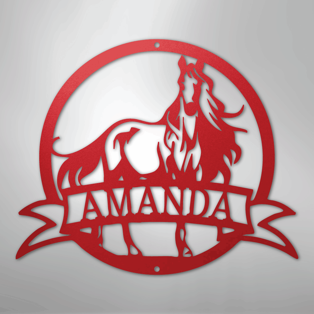 Custom Metal Wall Art - Personalized Horse Monogram Sign Red
