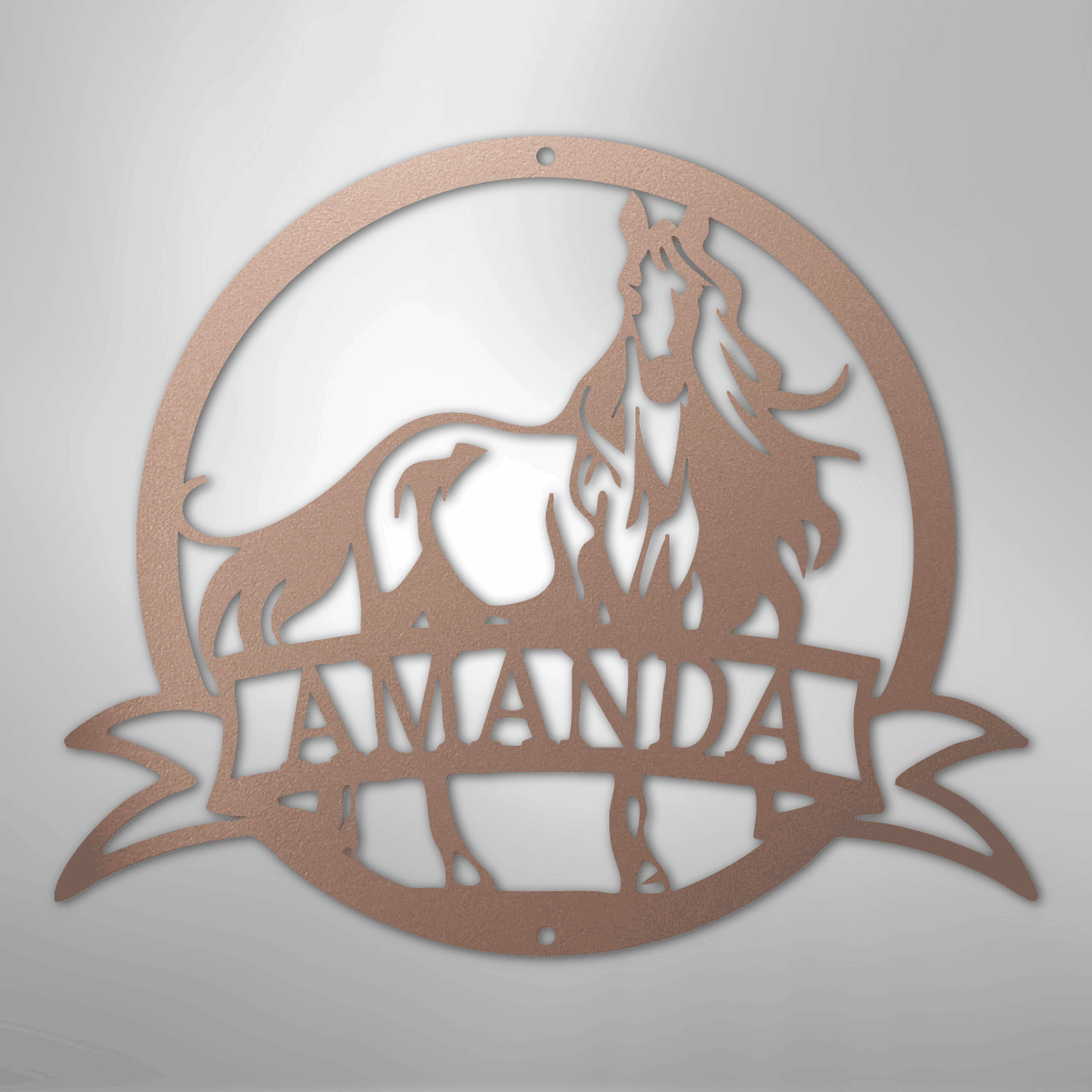 Custom Metal Wall Art - Personalized Horse Monogram Sign Rose