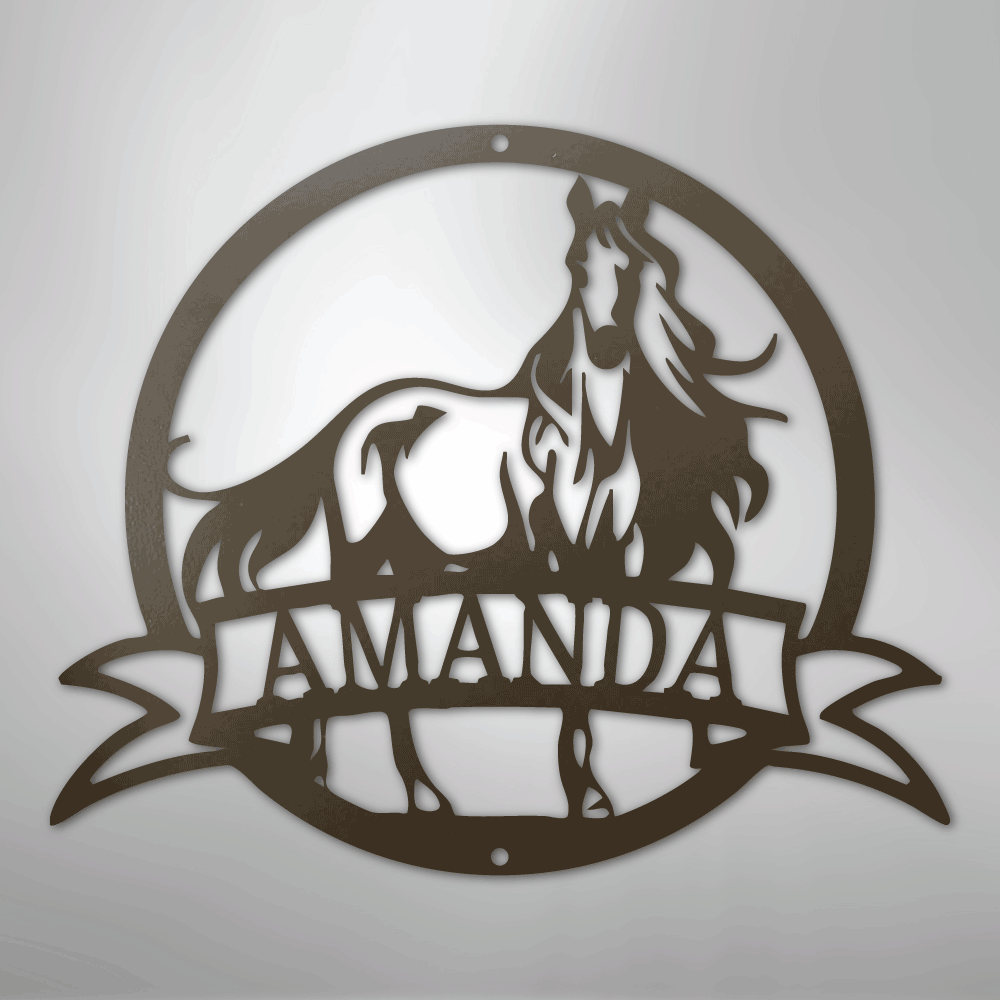 Custom Metal Wall Art - Personalized Horse Monogram Sign Stone