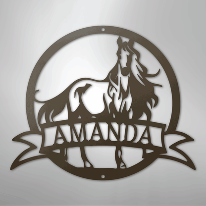 Custom Metal Wall Art - Personalized Horse Monogram Sign Stone
