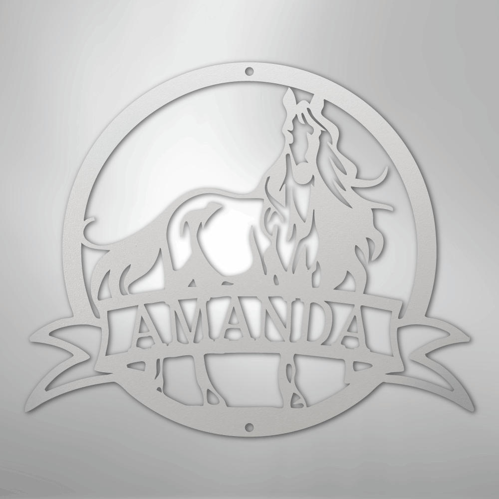 Custom Metal Wall Art - Personalized Horse Monogram Sign White