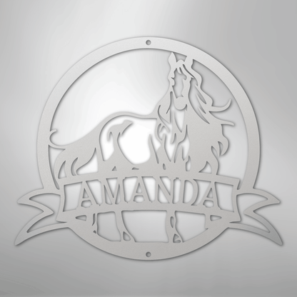 Custom Metal Wall Art - Personalized Horse Monogram Sign White