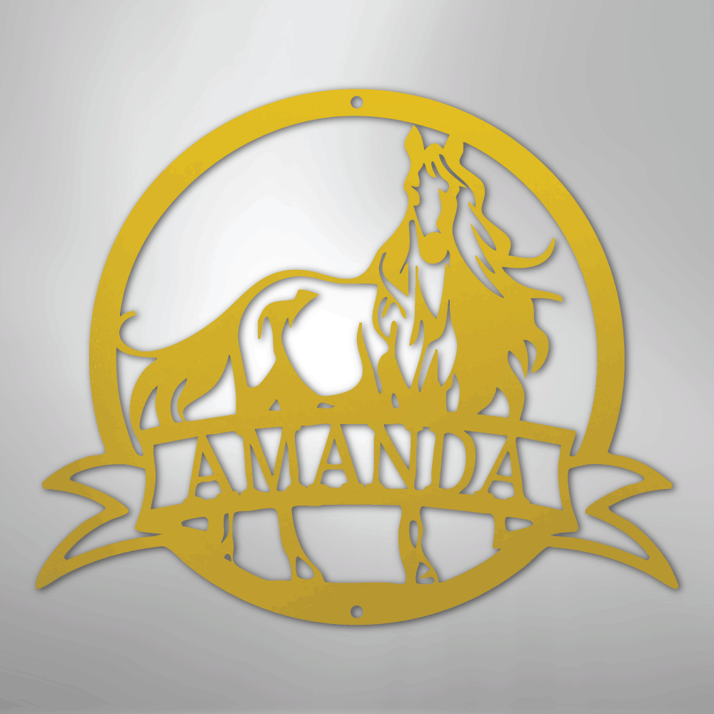 Custom Metal Wall Art - Personalized Horse Monogram Sign Yellow