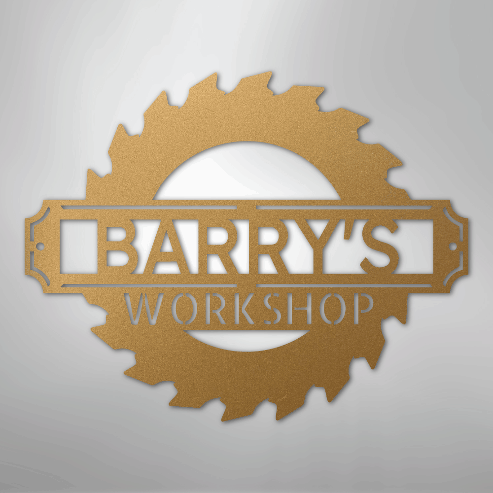 Custom Metal Wall Art - Personalized Workshop Name Sign Gold