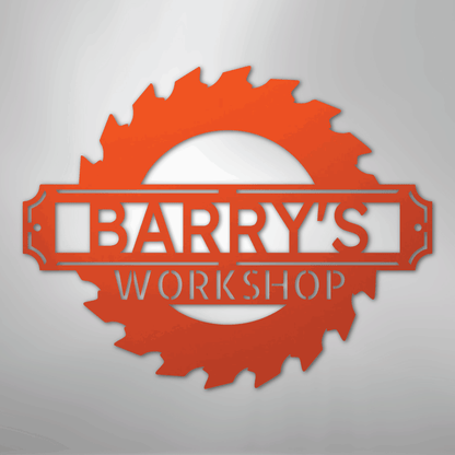 Custom Metal Wall Art - Personalized Workshop Name Sign Orange
