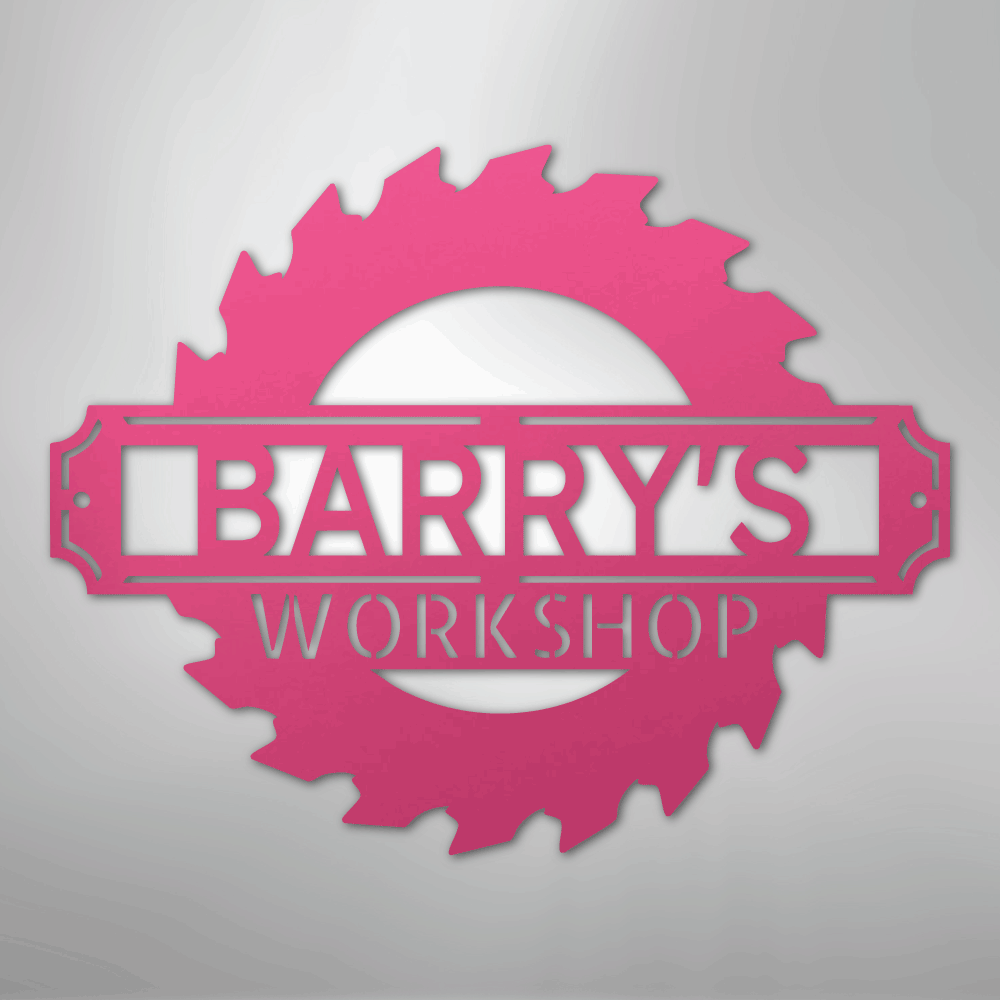 Custom Metal Wall Art - Personalized Workshop Name Sign Pink