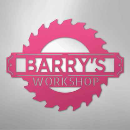 Custom Metal Wall Art - Personalized Workshop Name Sign Pink