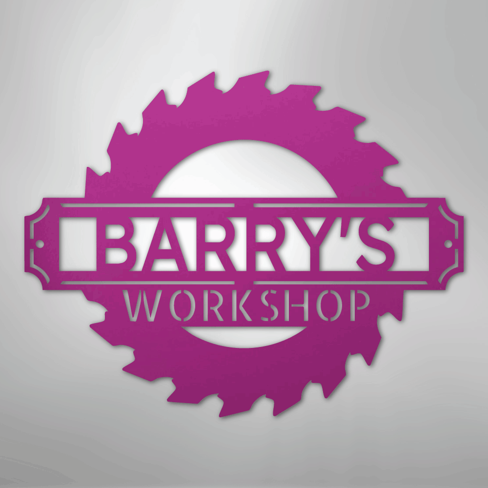 Custom Metal Wall Art - Personalized Workshop Name Sign Purple