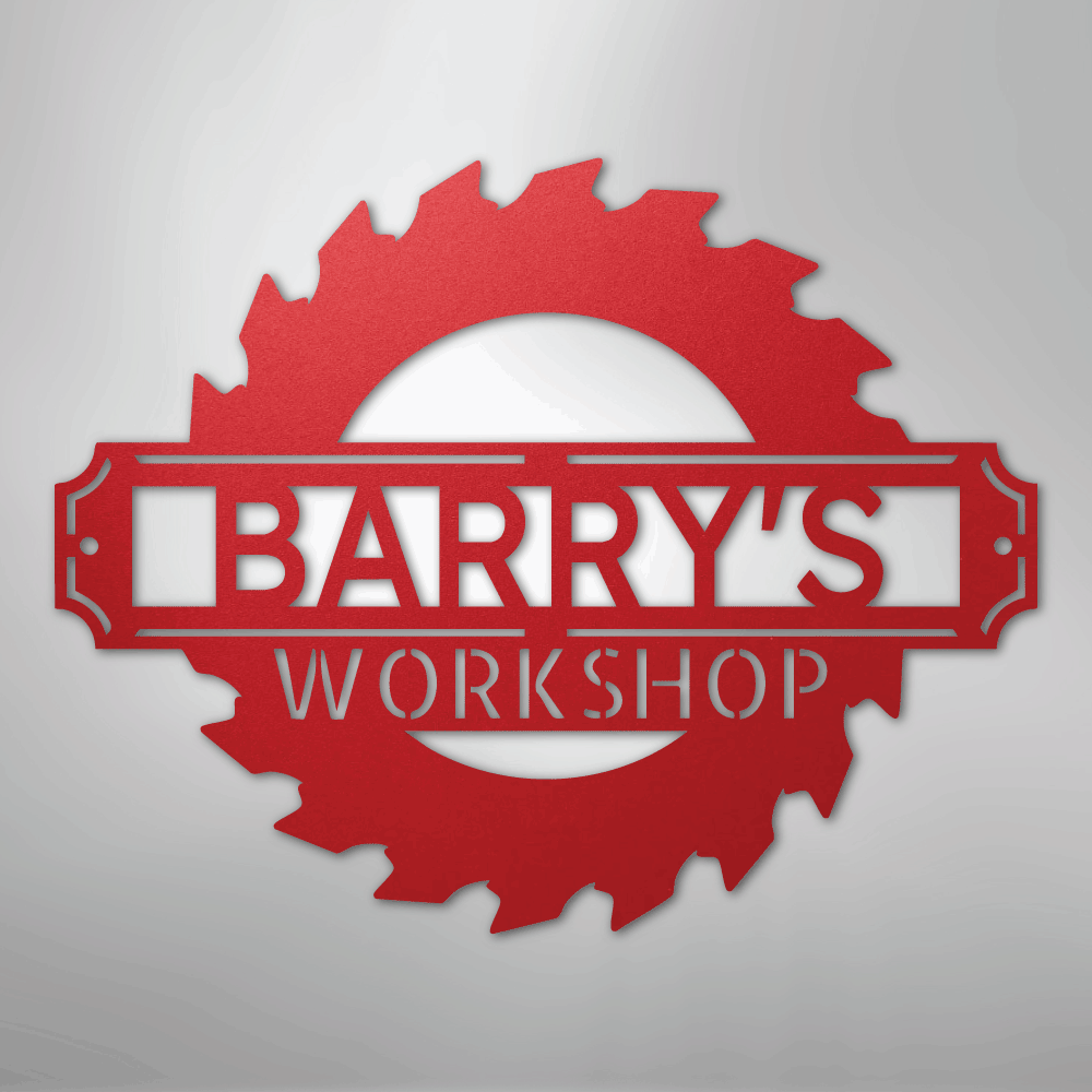 Custom Metal Wall Art - Personalized Workshop Name Sign Red