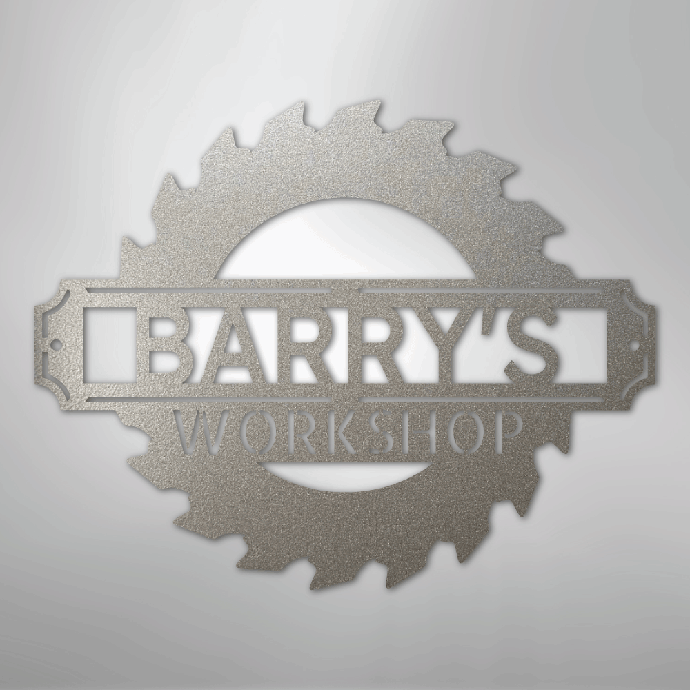 Custom Metal Wall Art - Personalized Workshop Name Sign Silver
