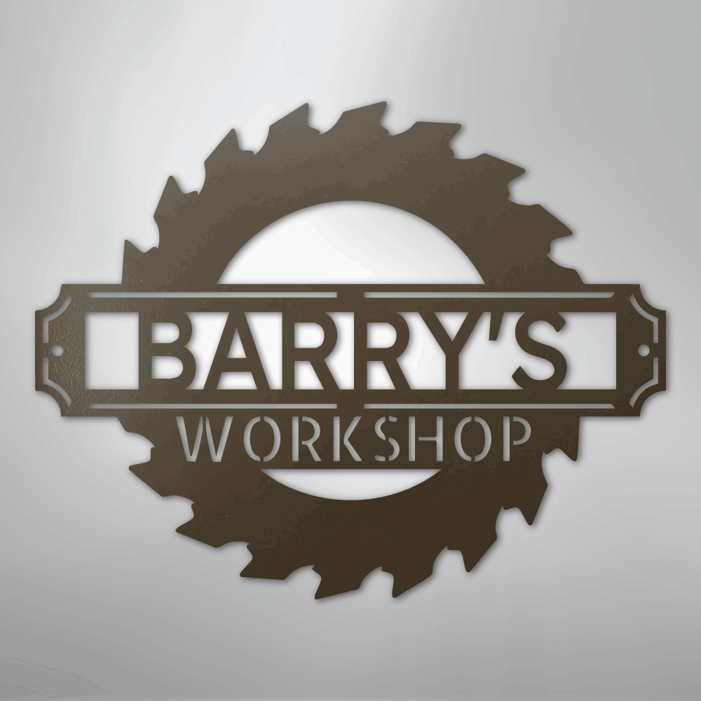 Custom Metal Wall Art - Personalized Workshop Name Sign Stone