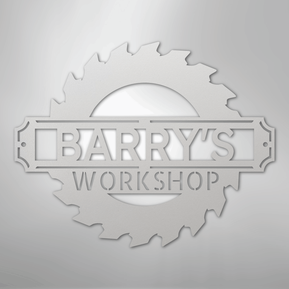 Custom Metal Wall Art - Personalized Workshop Name Sign White