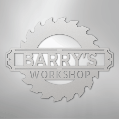 Custom Metal Wall Art - Personalized Workshop Name Sign White