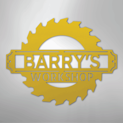 Custom Metal Wall Art - Personalized Workshop Name Sign Yellow