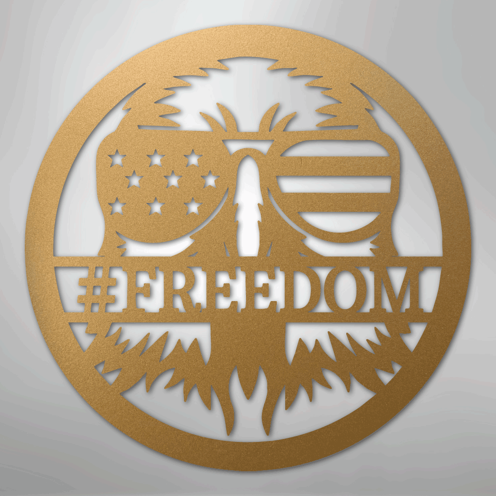 Custom Metal Wall Art - Personalized Patriotic Eagle Monogram Sign Gold
