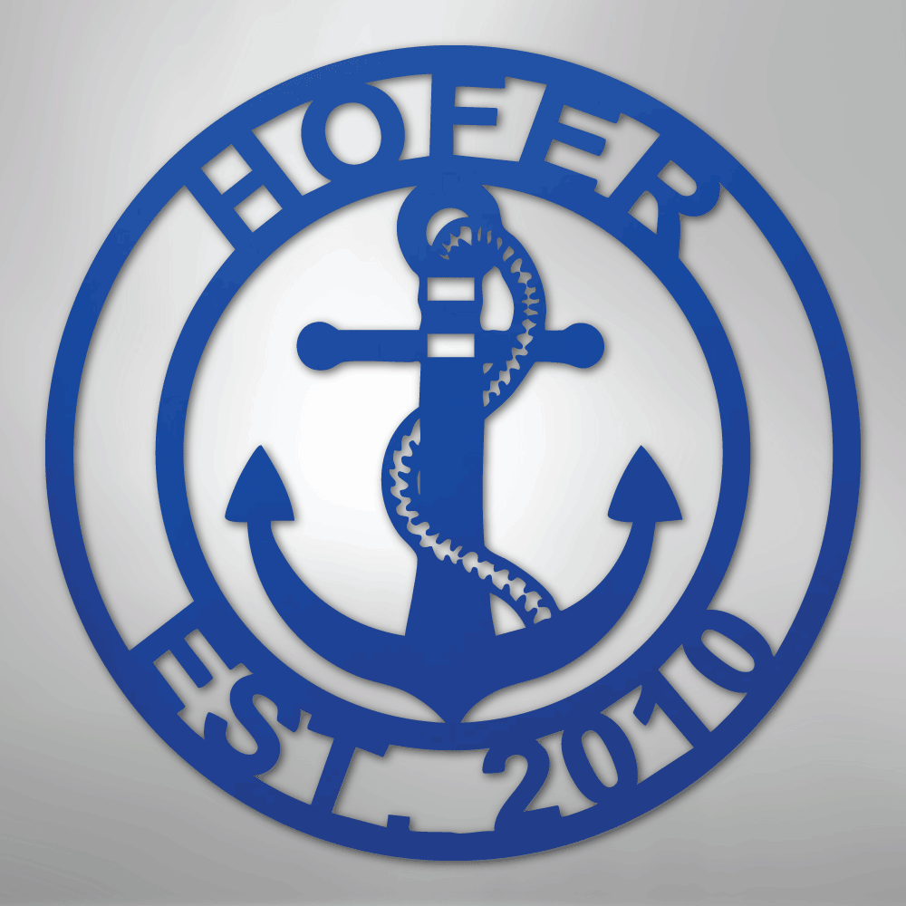 Custom Metal Wall Art - Anchor Family Name Monogram Sign Blue