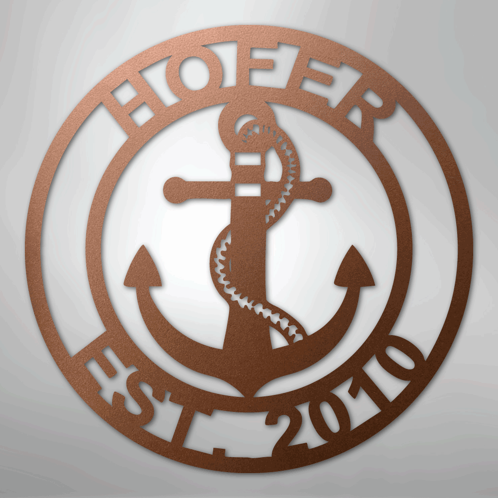Custom Metal Wall Art - Anchor Family Name Monogram Sign Copper