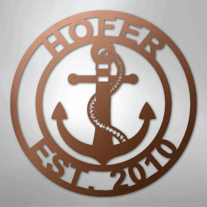 Custom Metal Wall Art - Anchor Family Name Monogram Sign Copper
