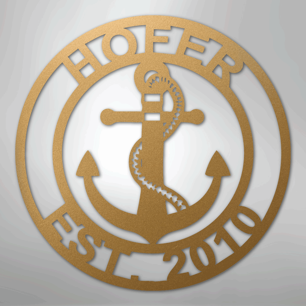 Custom Metal Wall Art - Anchor Family Name Monogram Sign Gold