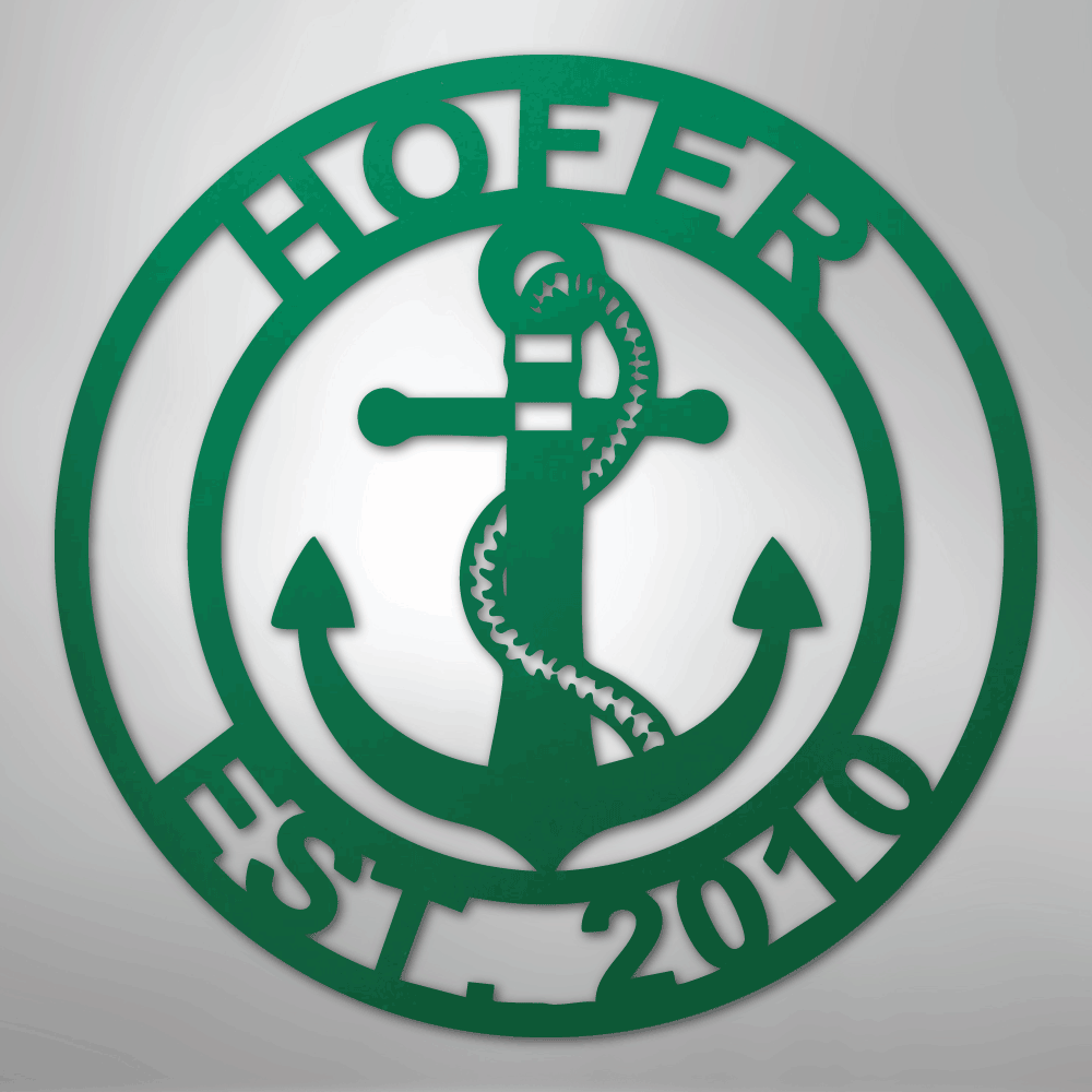 Custom Metal Wall Art - Anchor Family Name Monogram Sign Green