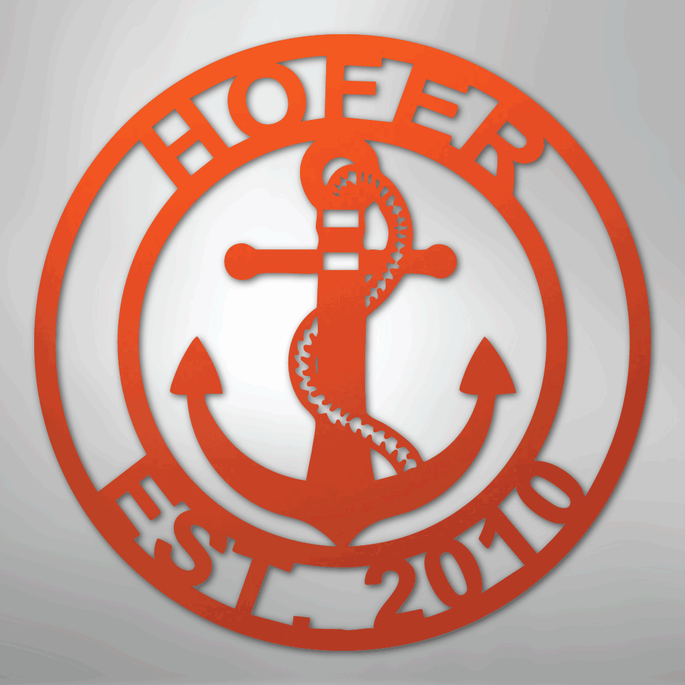 Custom Metal Wall Art - Anchor Family Name Monogram Sign Orange