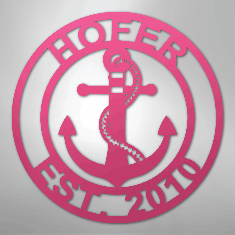 Custom Metal Wall Art - Anchor Family Name Monogram Sign Pink