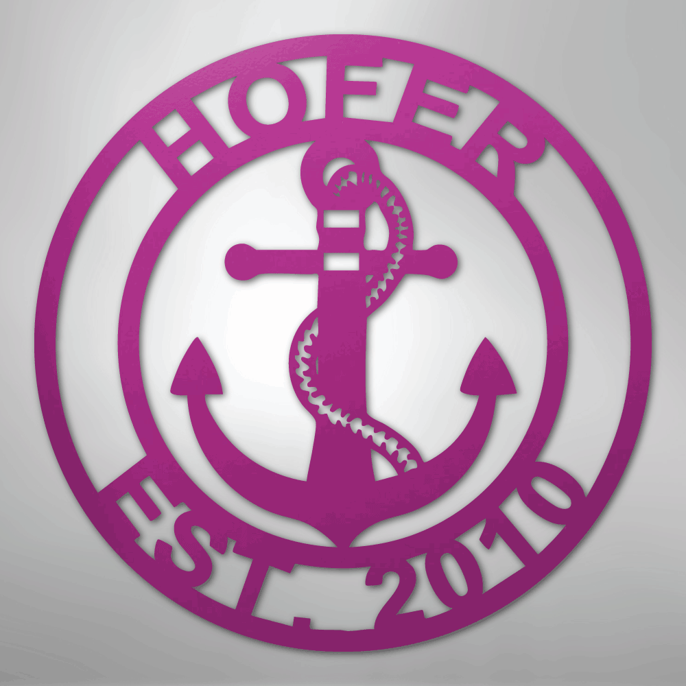 Custom Metal Wall Art - Anchor Family Name Monogram Sign Purple