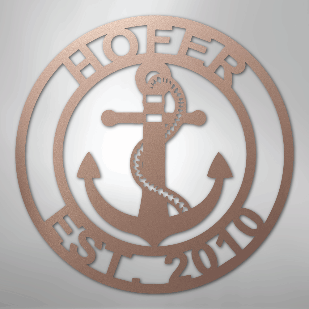 Custom Metal Wall Art - Anchor Family Name Monogram Sign Rose