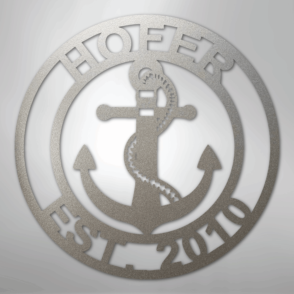 Custom Metal Wall Art - Anchor Family Name Monogram Sign Silver