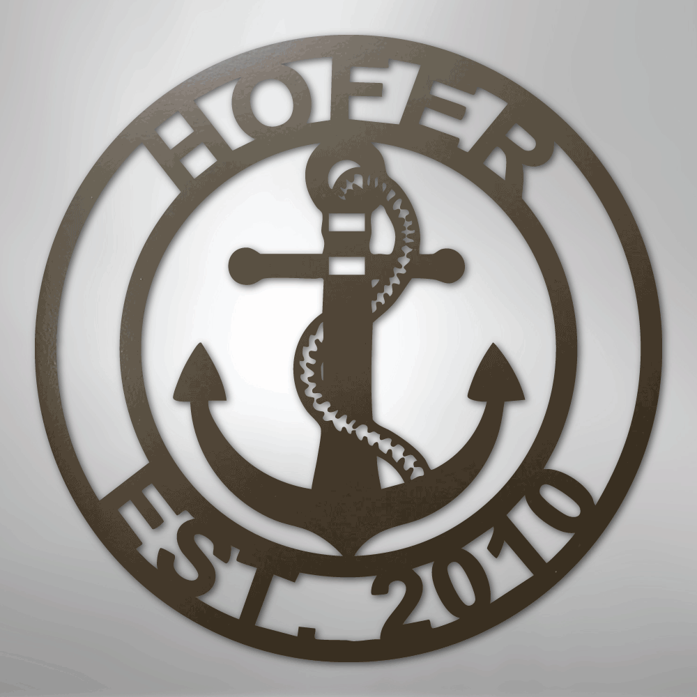 Custom Metal Wall Art - Anchor Family Name Monogram Sign Stone