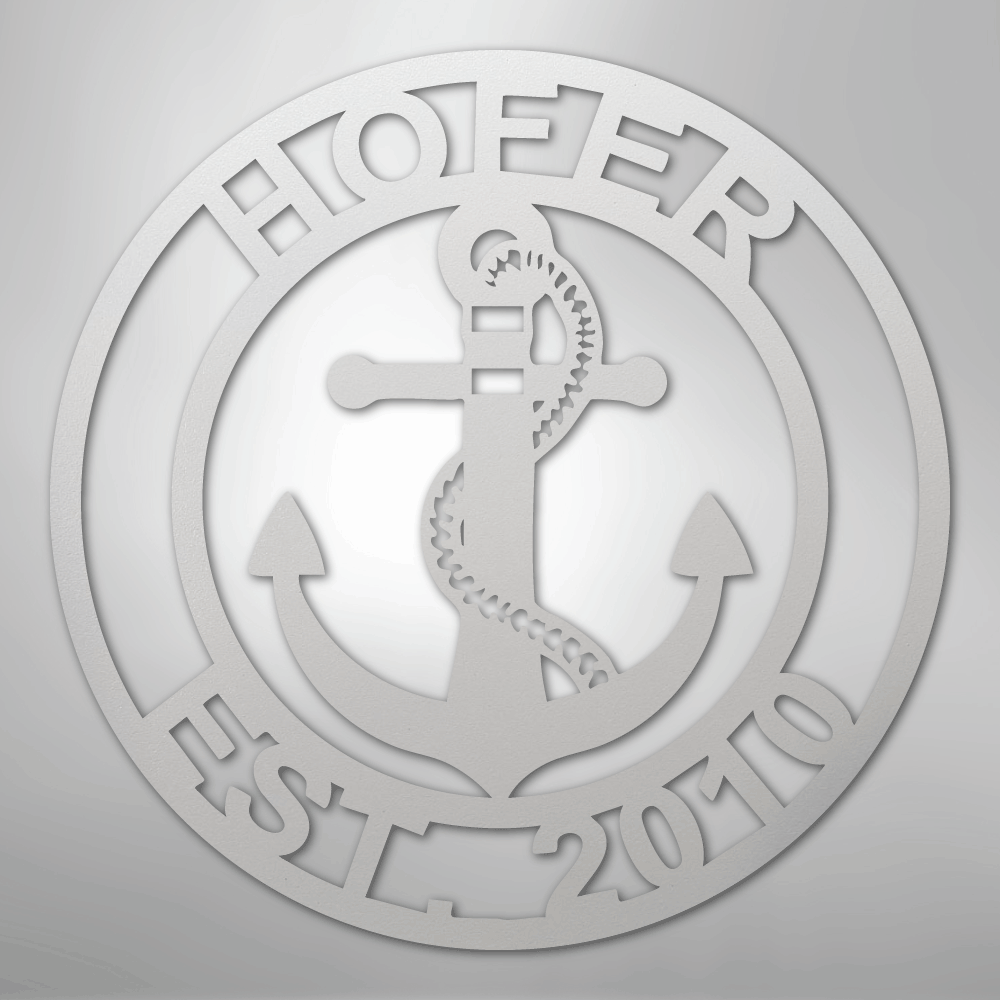 Custom Metal Wall Art - Anchor Family Name Monogram Sign White