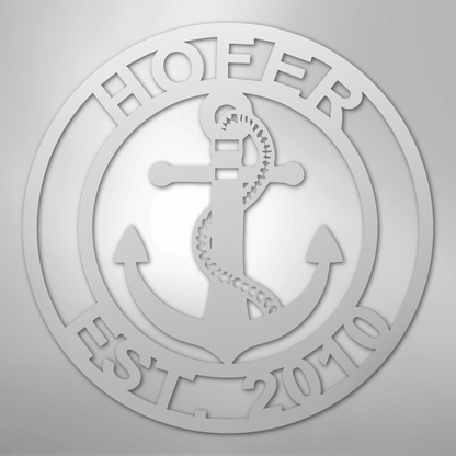 Custom Metal Wall Art - Anchor Family Name Monogram Sign White