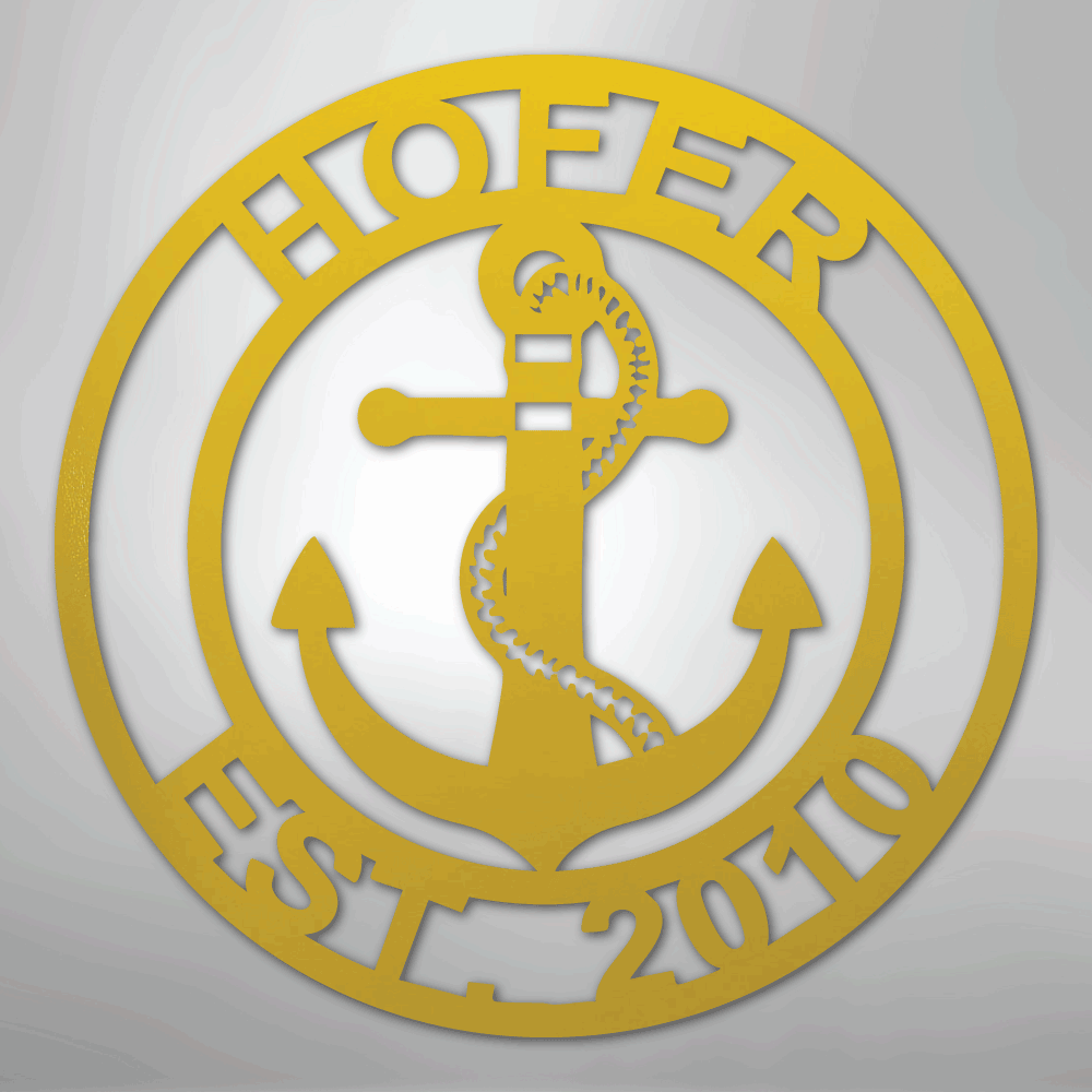 Custom Metal Wall Art - Anchor Family Name Monogram Sign Yellow