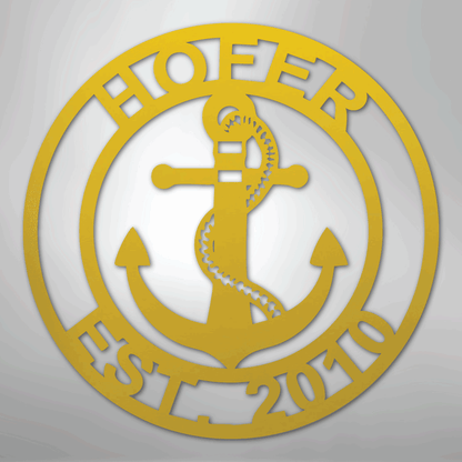 Custom Metal Wall Art - Anchor Family Name Monogram Sign Yellow