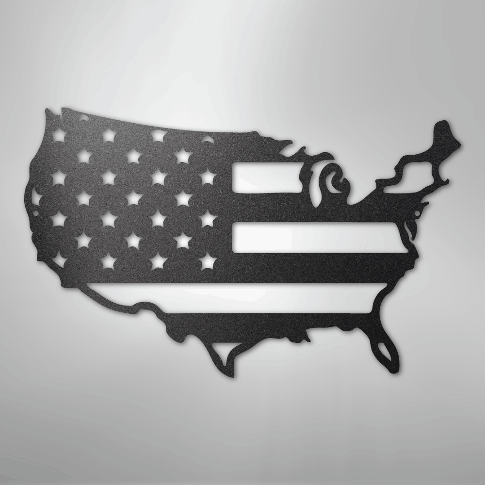 Metal Wall Art - Patriotic USA Flag Sign Black